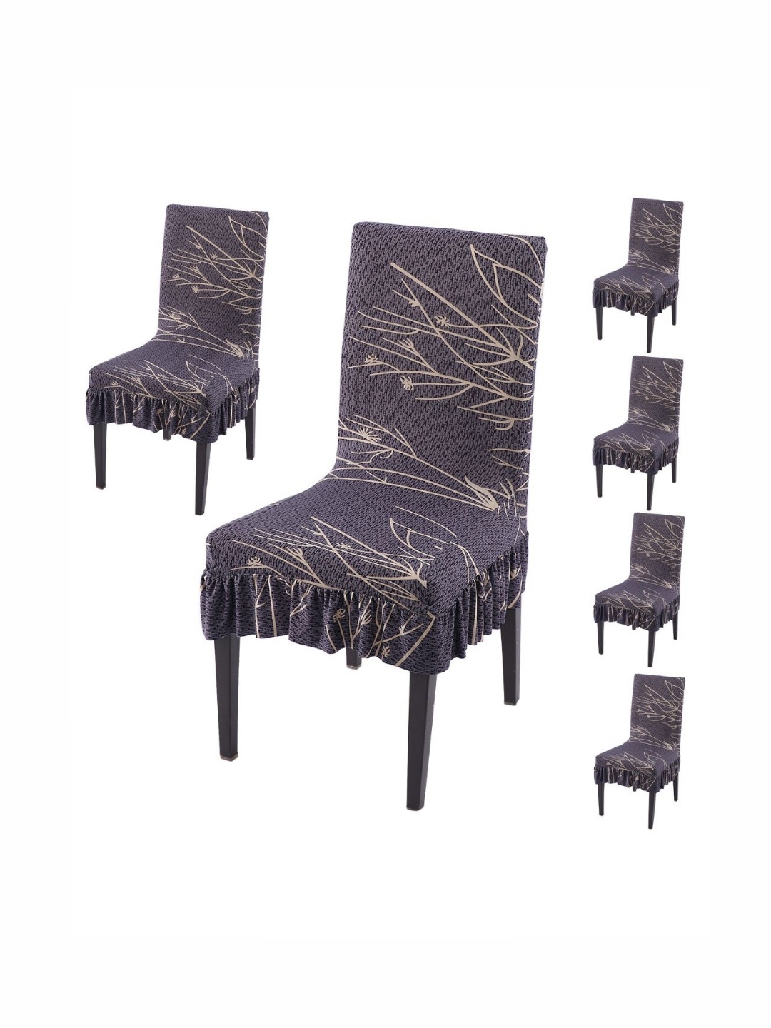

HOKIPO Pack Of 6 Grey Printed Frill Chair Covers