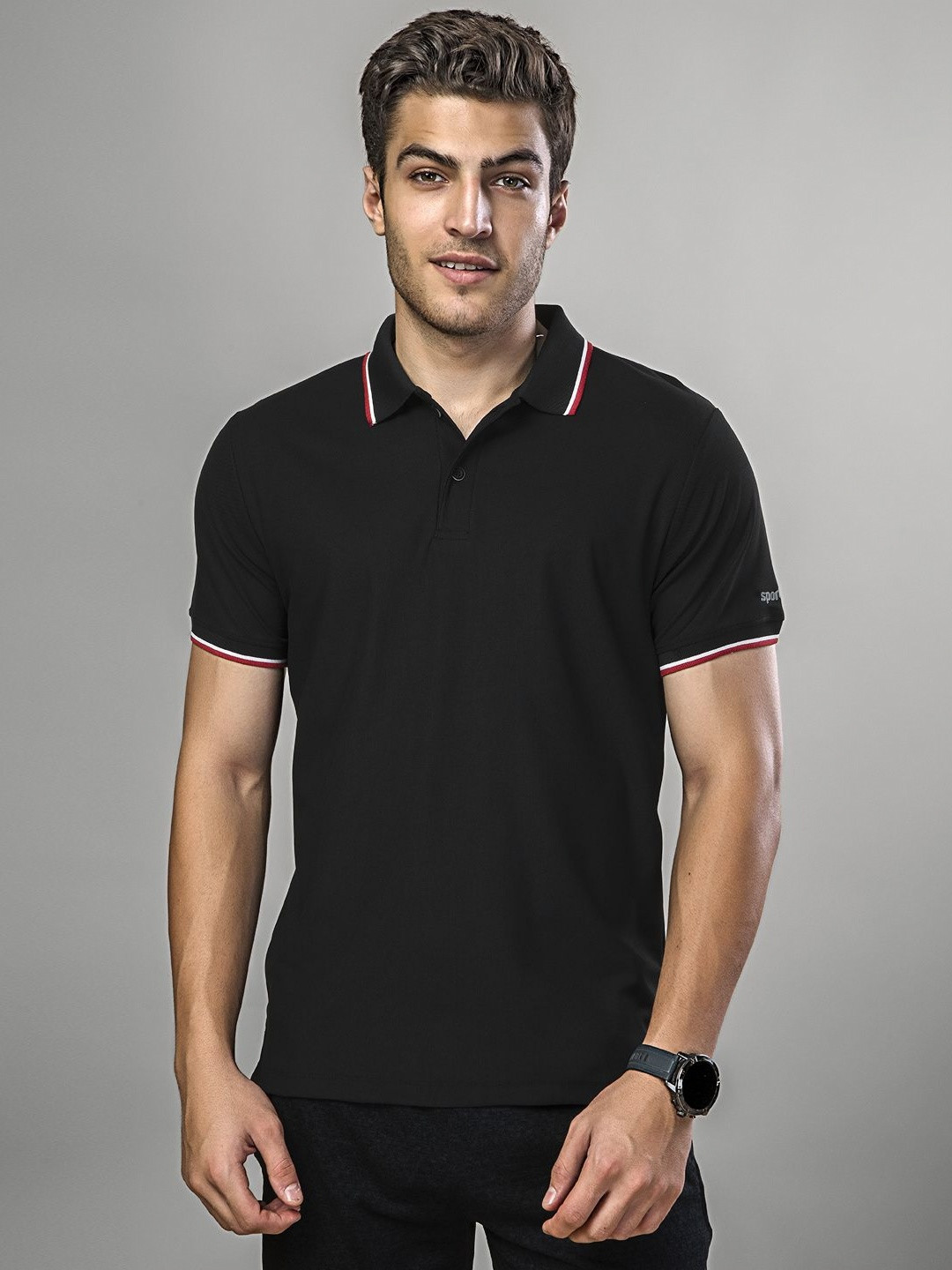 

SPORT SUN Men Polo Collar Dri-FIT Pockets T-shirt, Black