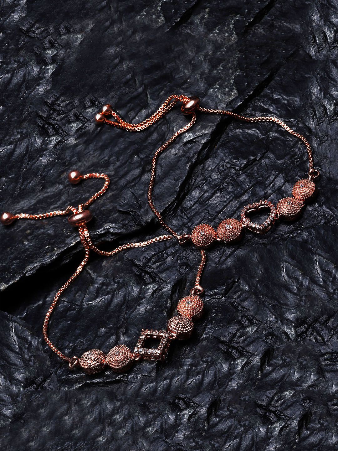 

ZENEME Women 2 Brass Cubic Zirconia Handcrafted Rose Gold-Plated Wraparound Bracelet