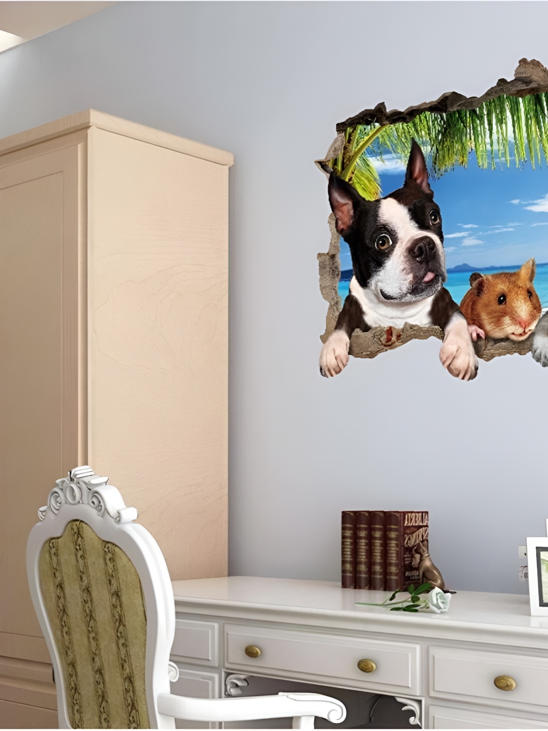 

Jaamso Royals Black & Blue Creative Cat & Dog 3D Self-Adhesive Wall Sticker