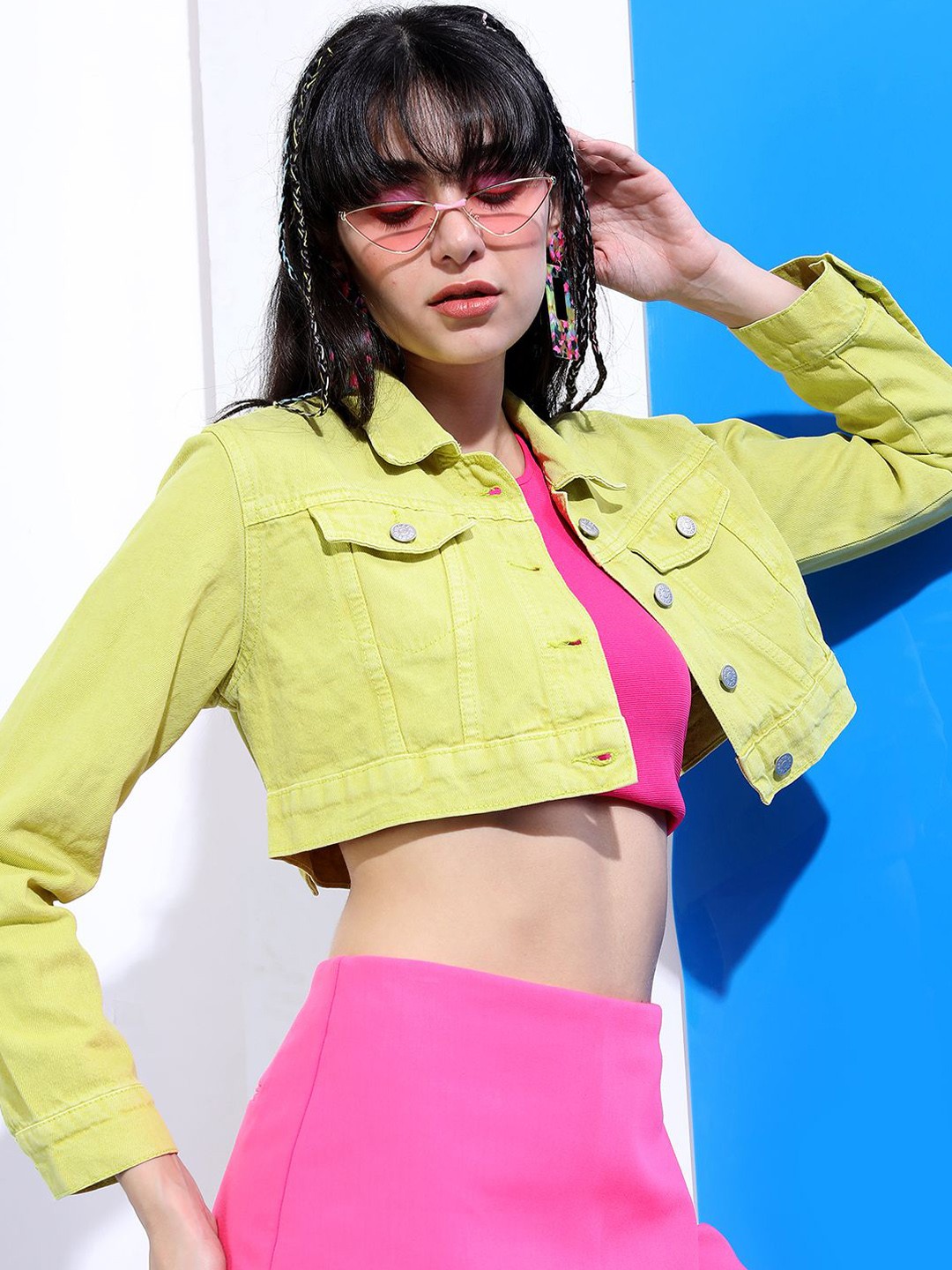 

Tokyo Talkies Women Floral Crop Tailored Jacket with Embroidered, Green