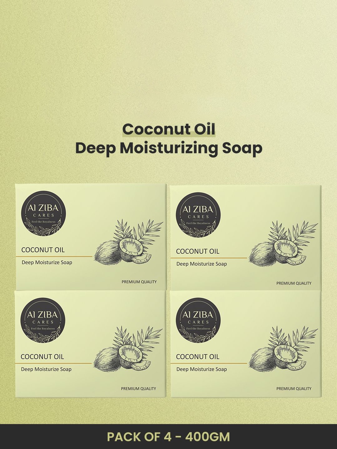 

ALZIBA CARES Set Of 4 Coconut Oil Deep Moisturizing Bathing Soap Bar- 100g Each, Green