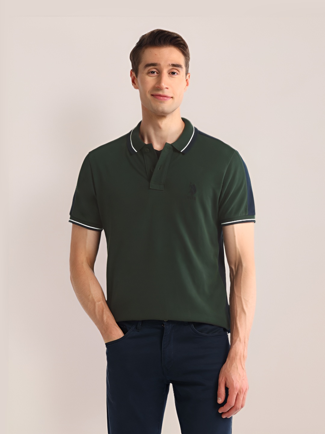

U.S. Polo Assn. Men Polo Collar Applique Slim Fit T-shirt, Green