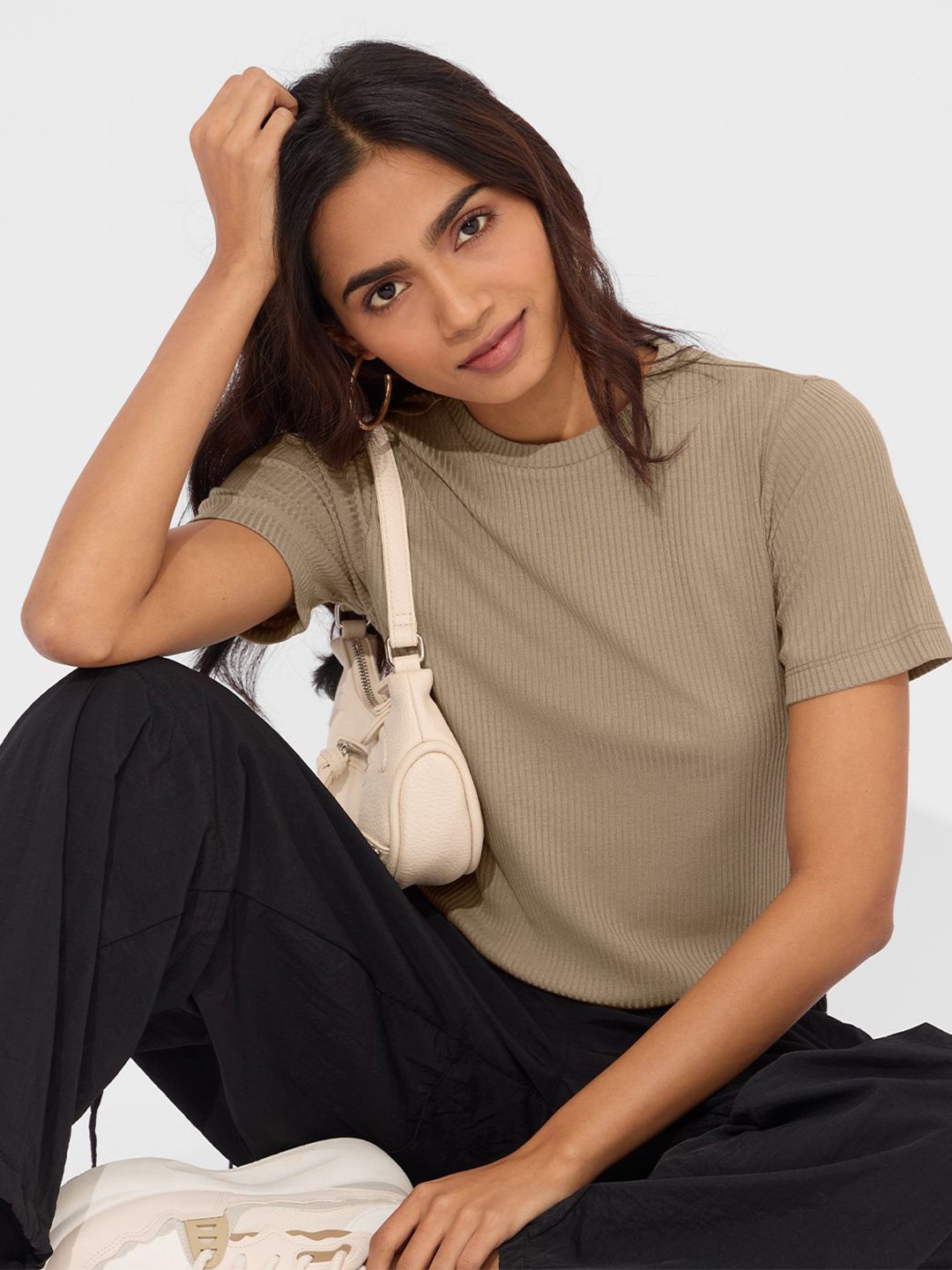

The Souled Store Women Polo Collar T-shirt, Beige