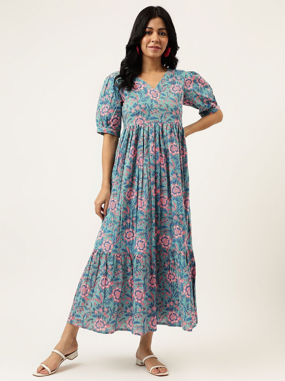 

SPARSA Ethnic Motif Bow Detail Empire Midi Dress, Blue