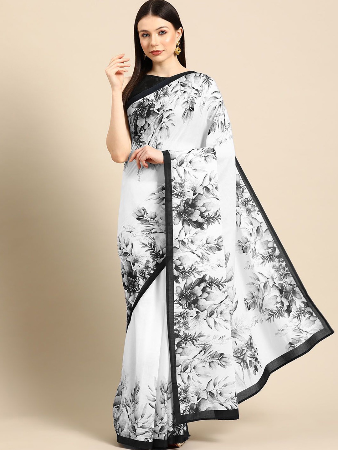 

BUTA BUTI Floral Pure Cotton Saree, Black