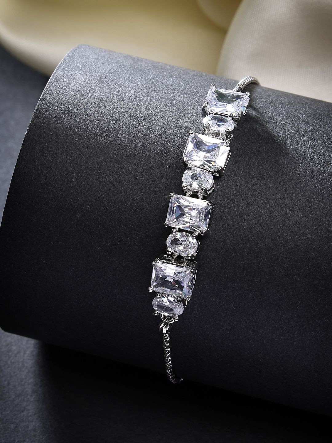 

ZENEME American Diamond Rhodium-Plated Wraparound Bracelet, Silver