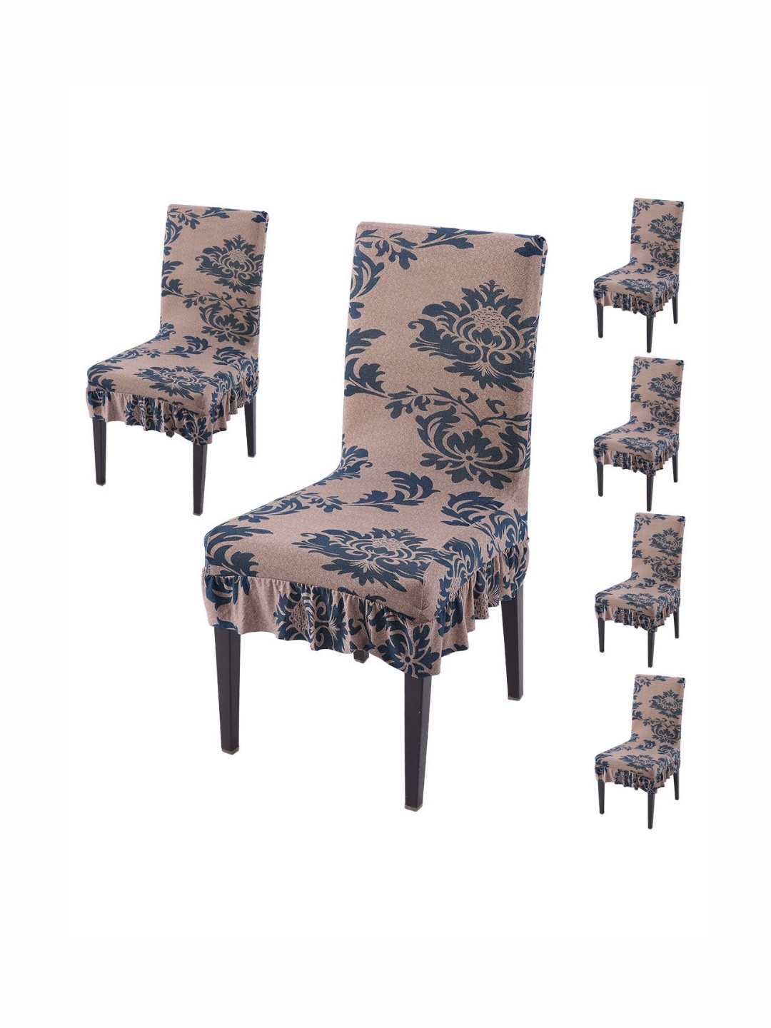 

HOKIPO Set Of 6 Coffee Brown Printed Frill Chair Covers