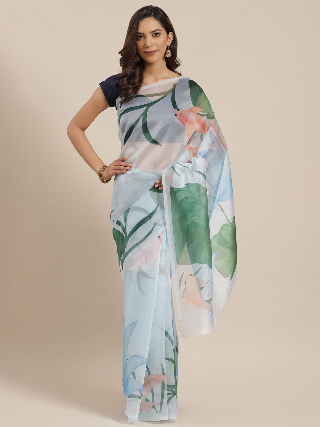 

KIMISHA Floral Organza Saree, Blue