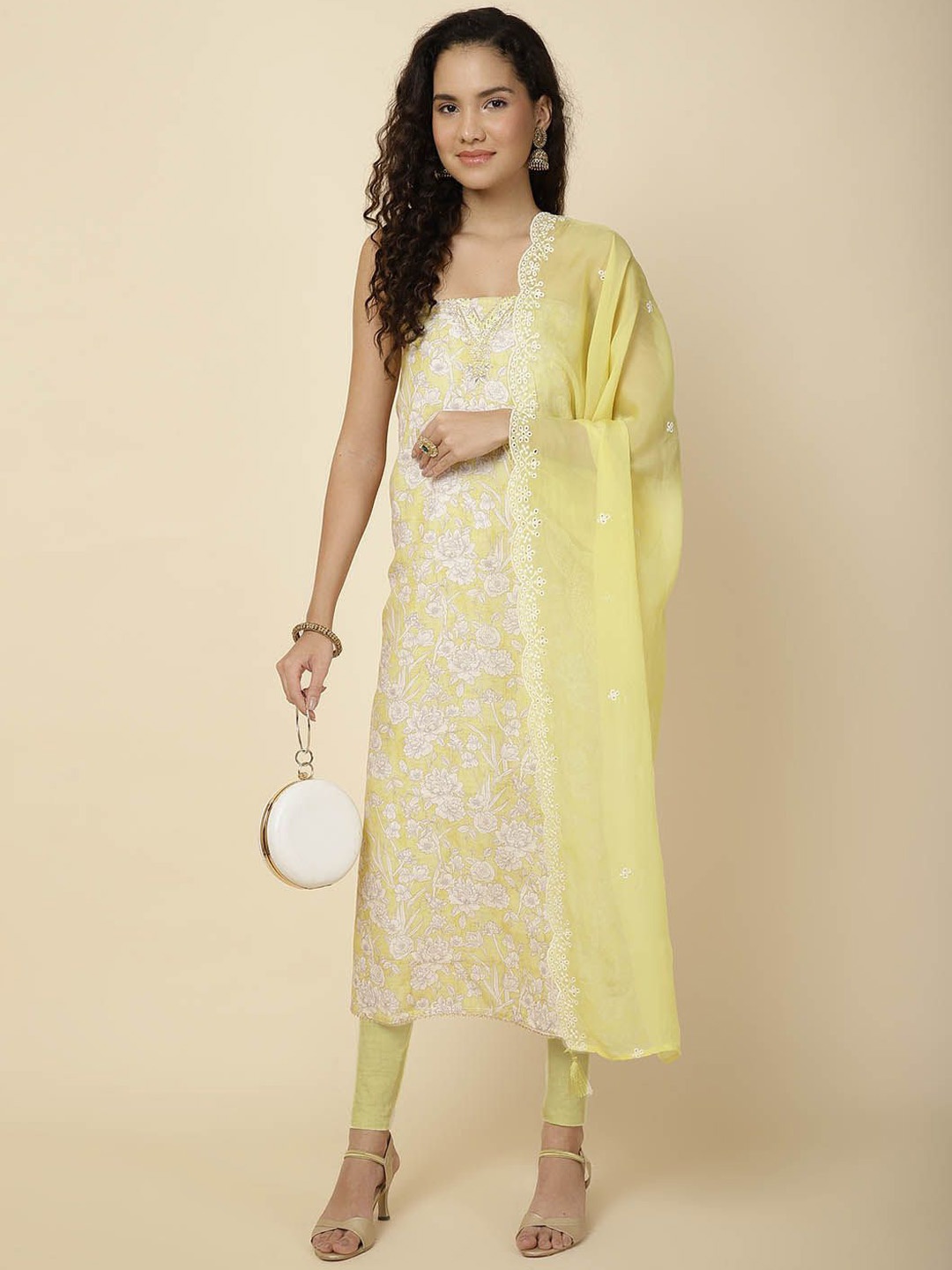 

Meena Bazaar Printed Unstitched Dress Material, Yellow