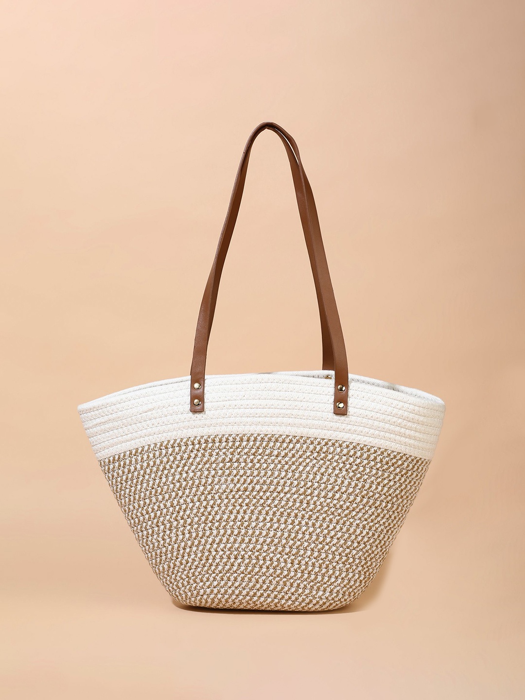 

LULU & SKY Geometric Shopper Shoulder Bag with Applique, White