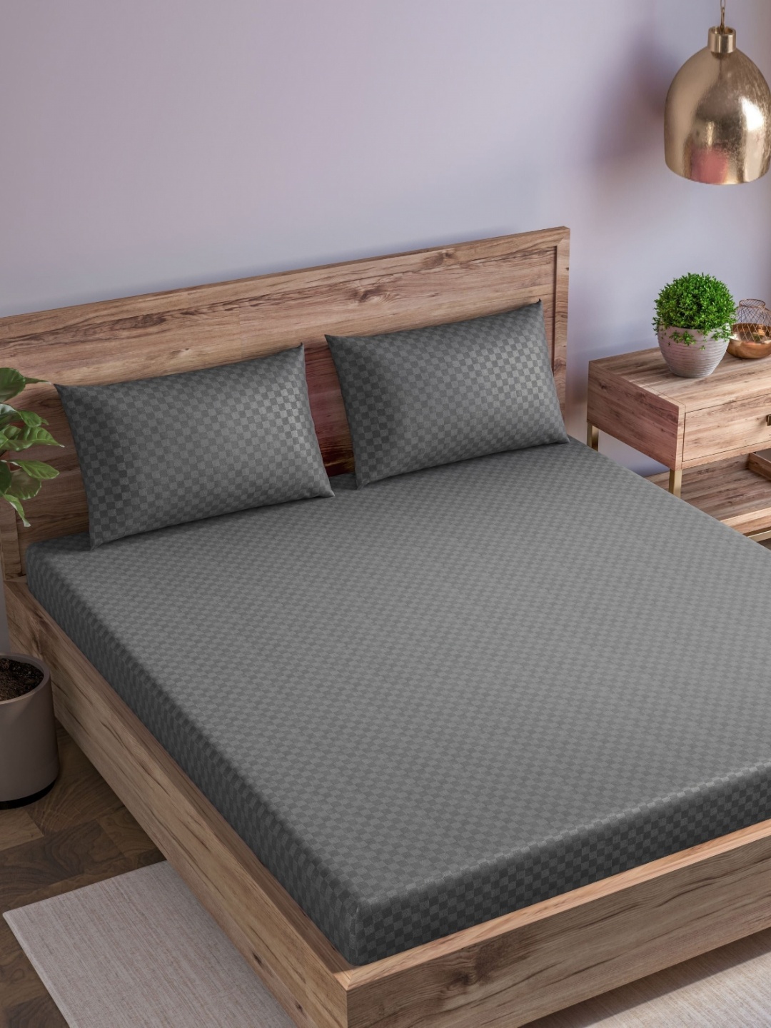 

Trance Home Linen Grey Geometric 300 TC King Bedsheet with 2 Pillow Covers