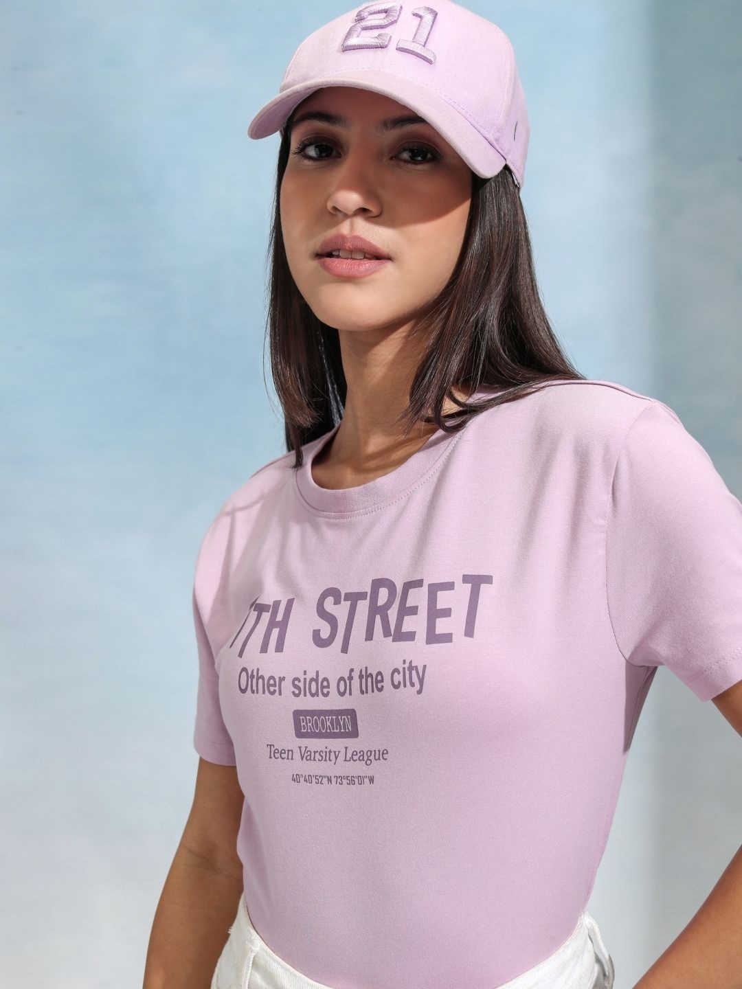 

Tokyo Talkies Women Typography Printed Applique Slim Fit T-shirt, Purple