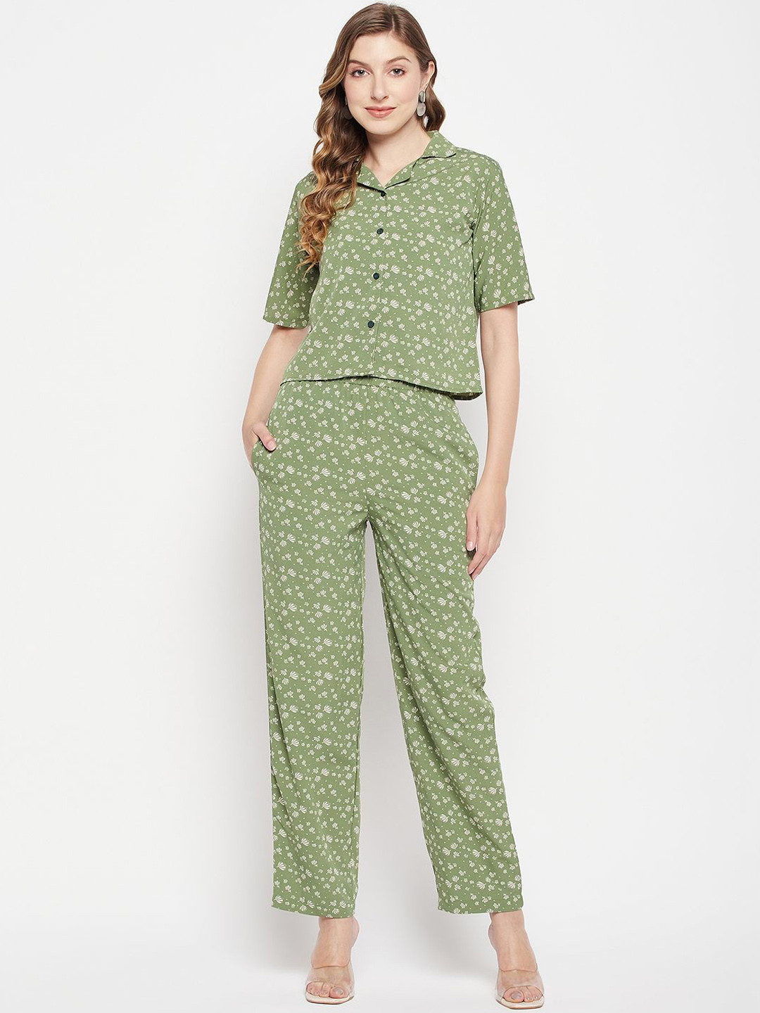 

Murcia Printed Shirt With Trouser Co-Ords, Green