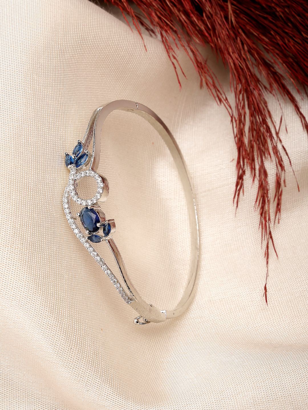 

ZENEME Silver Plated American Diamond Studded Bangle Style Bracelet