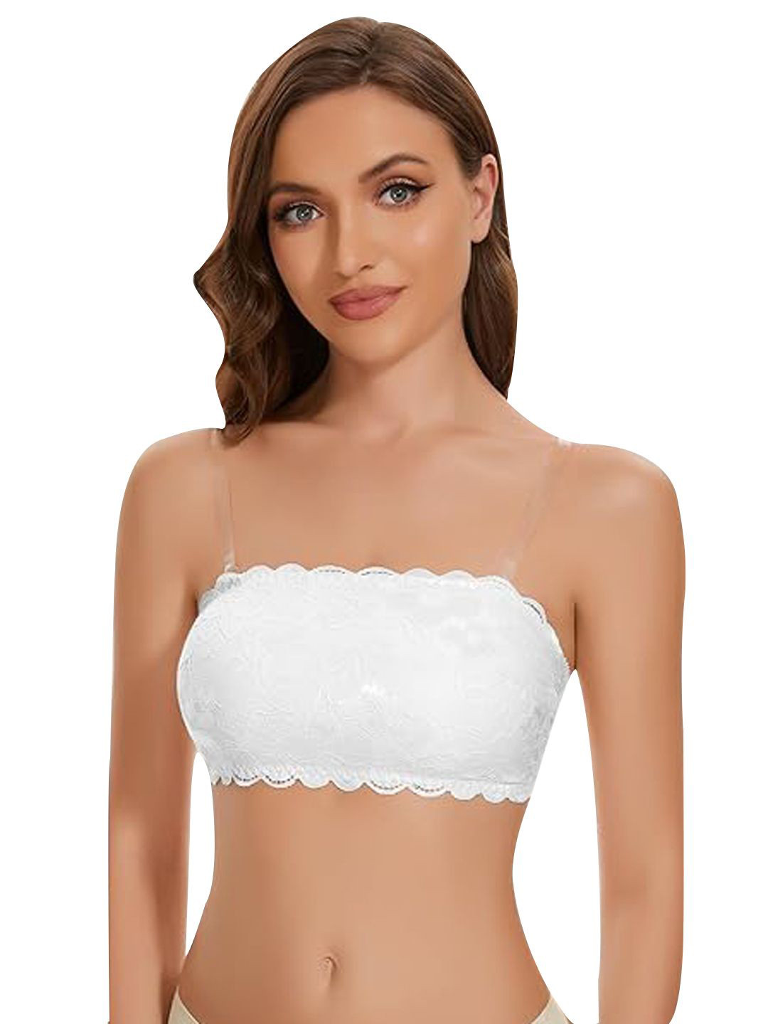 

ComfyStyle Floral Bandeau Full Coverage Bra, White