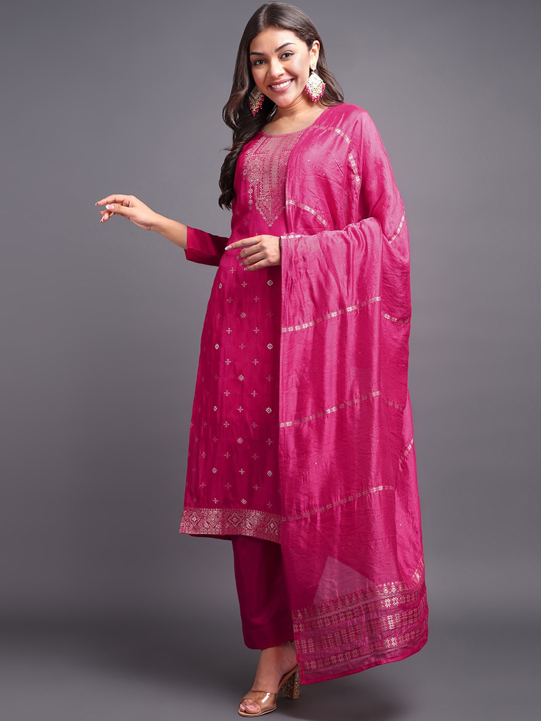 

DISHWA FASHION Women Regular Kurta with Trousers & With Dupatta, Pink
