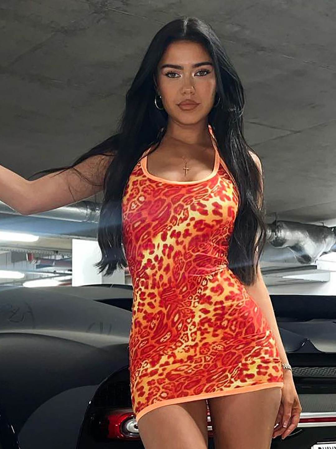 

StyleCast x Revolte Animal Printed Bodycon Dress, Orange