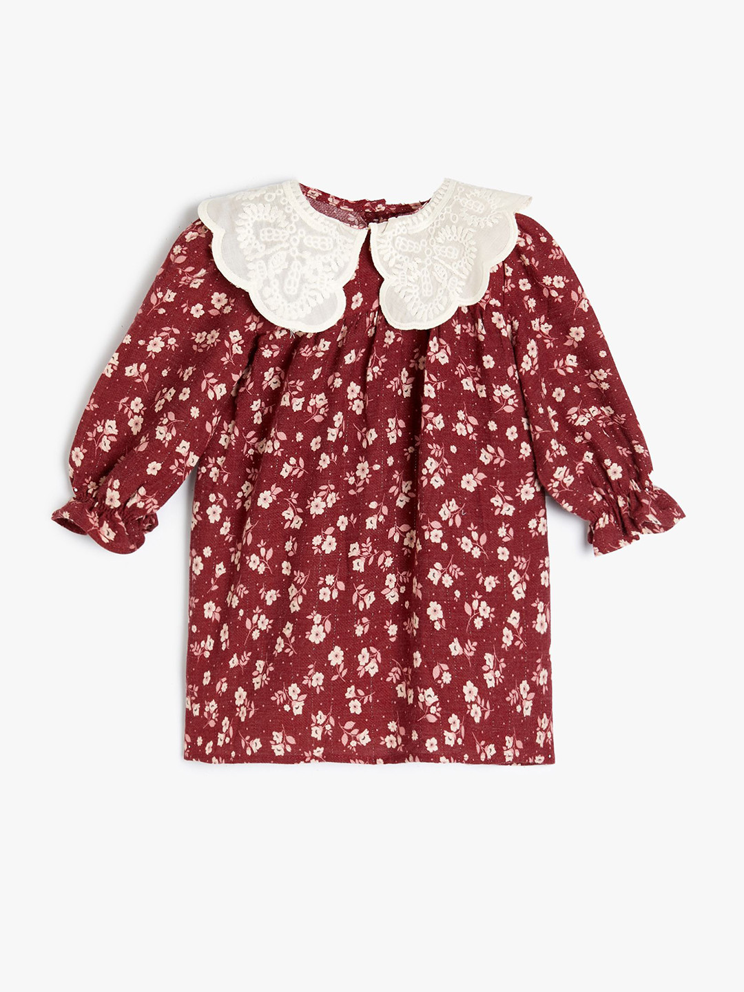 

Koton Girls Peter Pan Collar A-Line Floral Dress, Maroon
