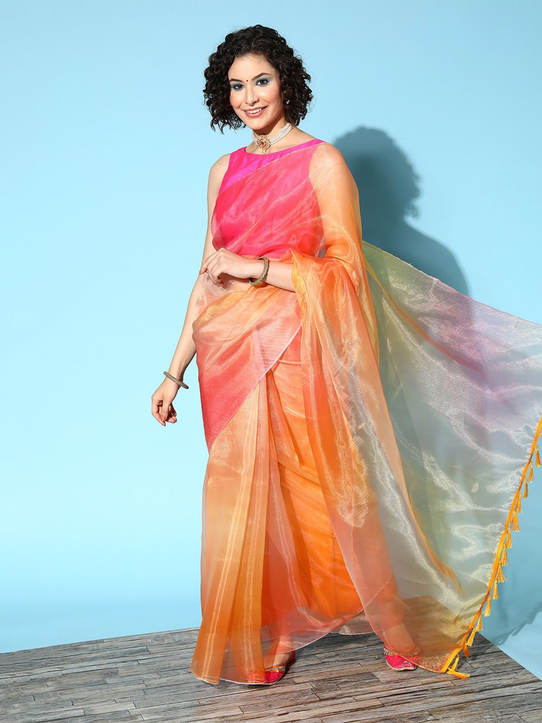 

KIMISHA Dyed Ombre Organza Saree, Mustard