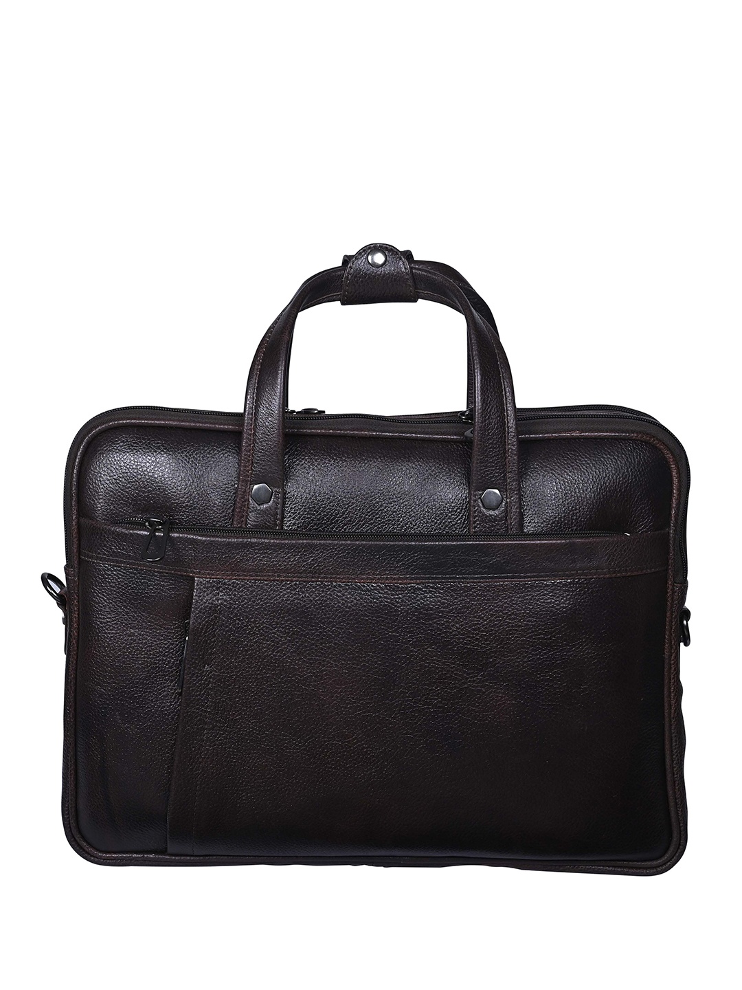 

Calvadoss Men Textured Up To 17 Inch Leather Laptop Bag, Brown