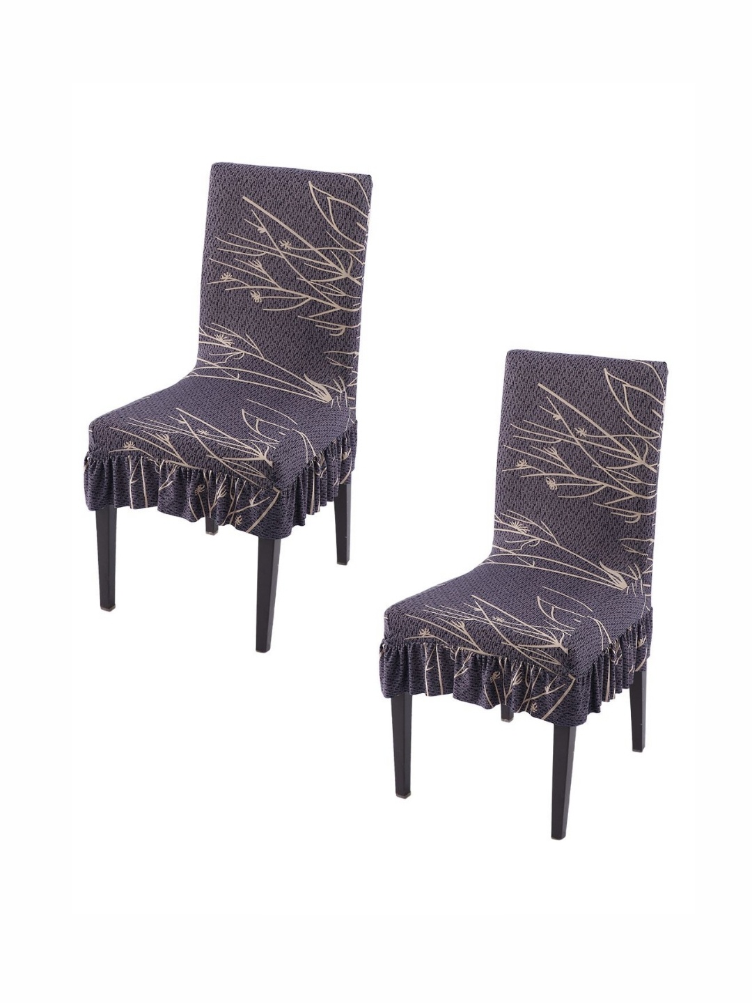 

HOKIPO Set Of 2 Grey Printed Frill Chair Covers