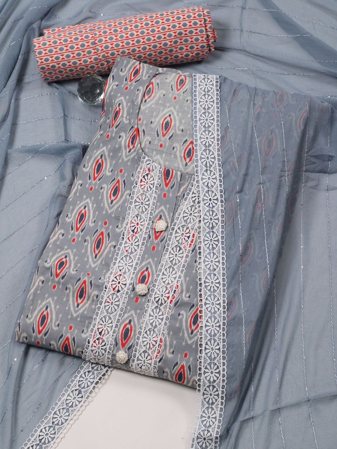 

Meena Bazaar Printed Unstitched Dress Material, Grey