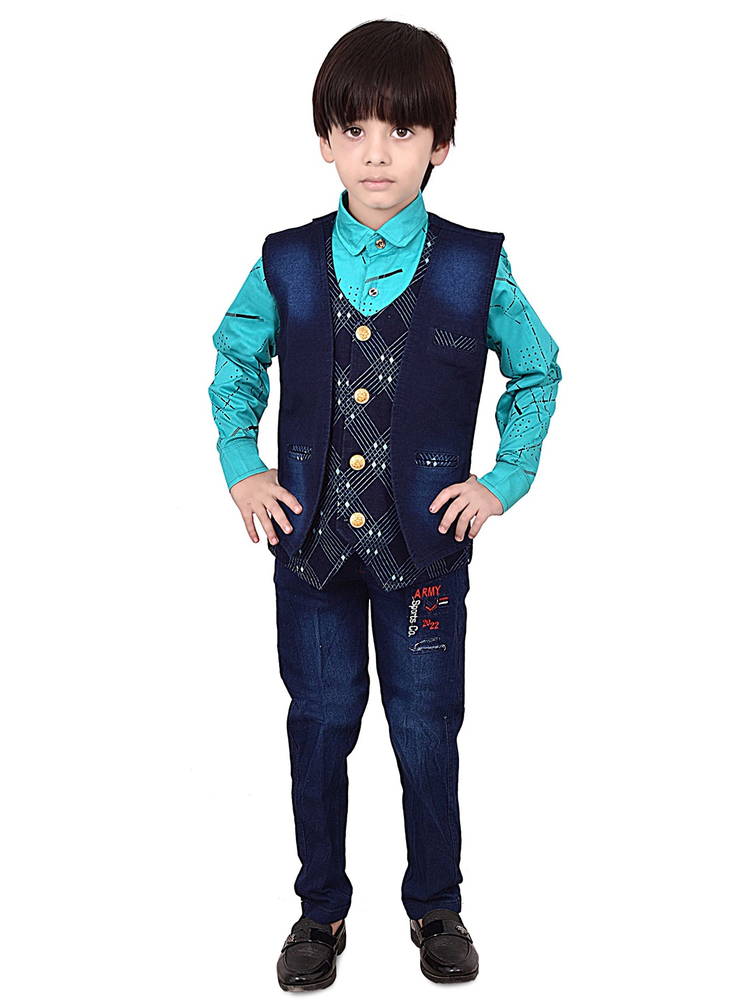 

Arshia Fashions Boys Printed Shirt with Trousers, Blue