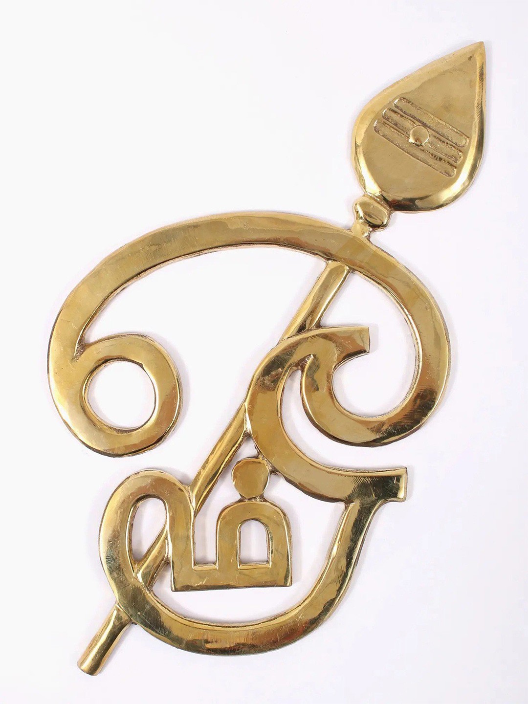 

Exotic India 16" Brass Karttikeya Vel with Tamil Om - Wall Decor, Gold