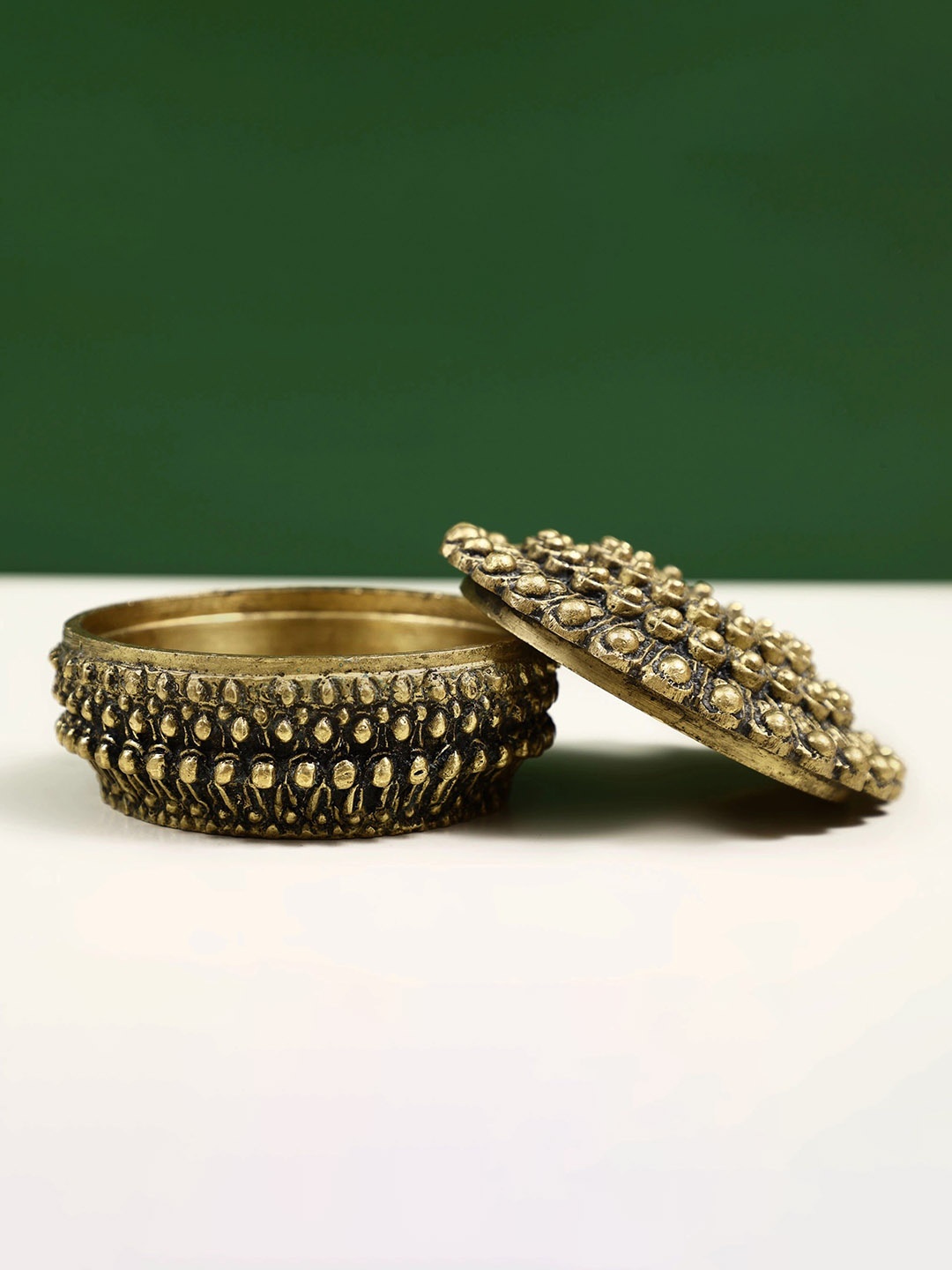 

Exotic India Brass Kumkum Box, Gold