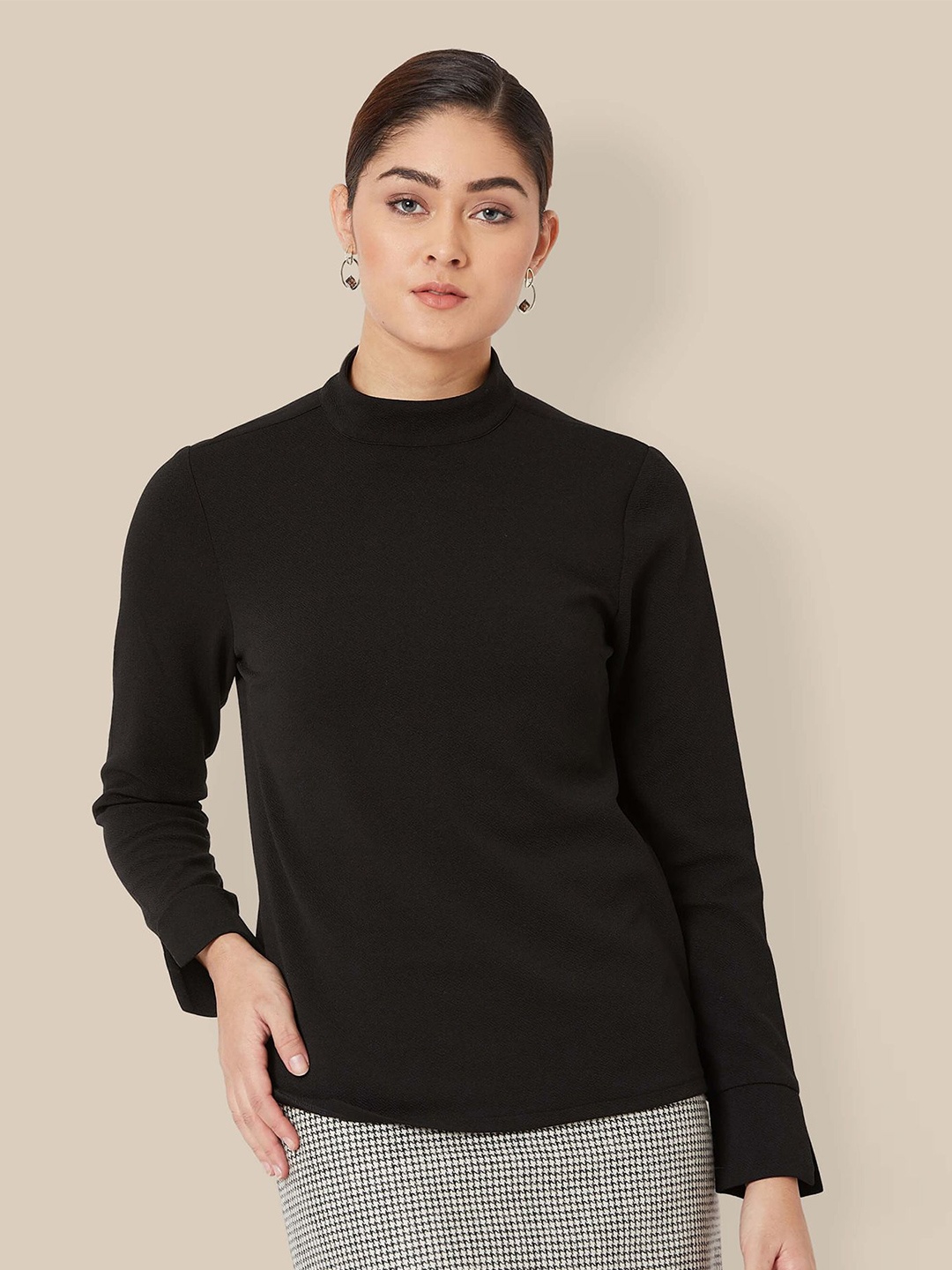 

SALT ATTIRE Women Solid High Neck Top, Black