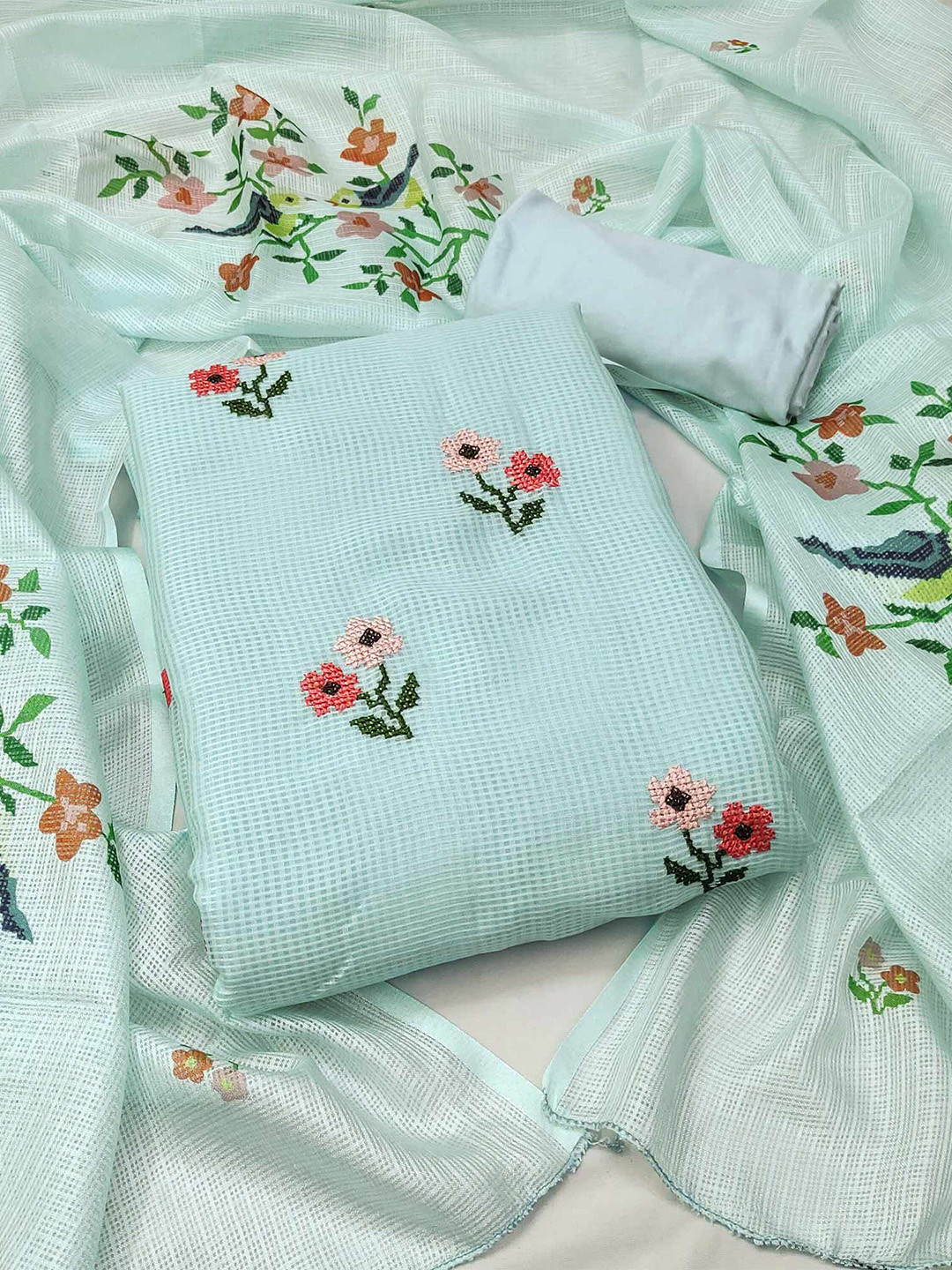 

Peachmode Embroidered Unstitched Dress Material, Blue