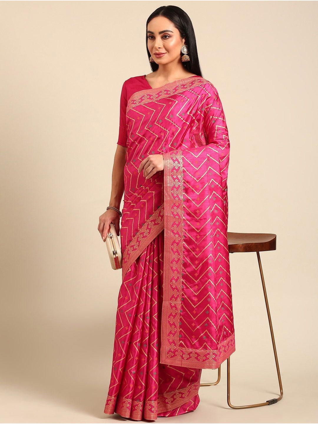 

all about you Striped Printed Saree, Pink