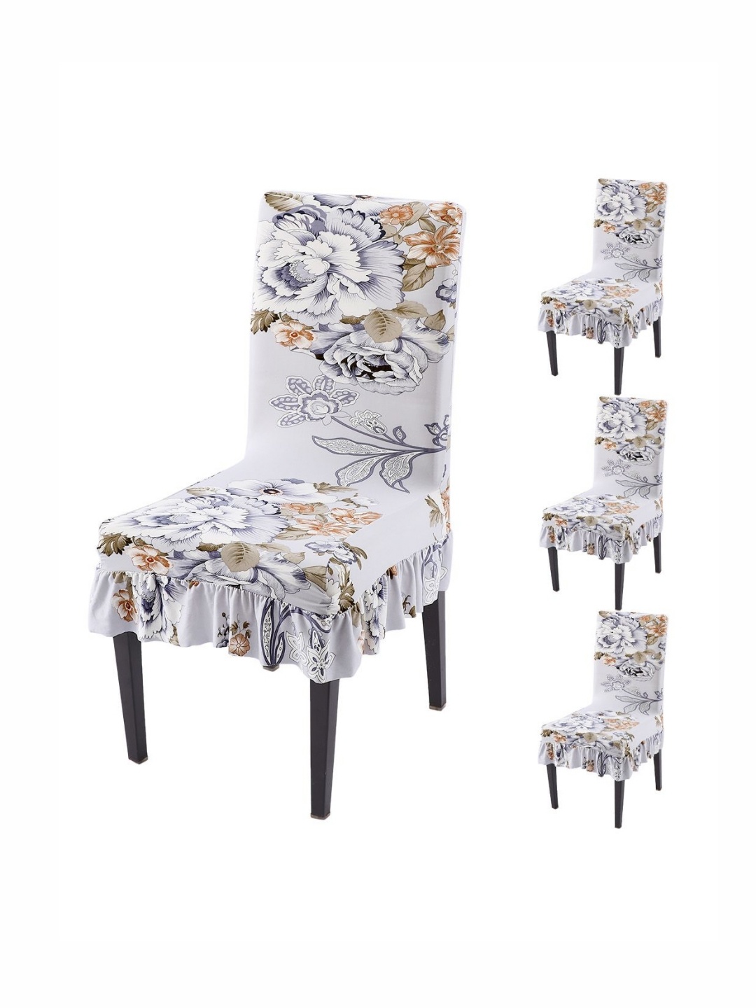 

HOKIPO Set Of 4 Grey Printed Frill Chair Covers