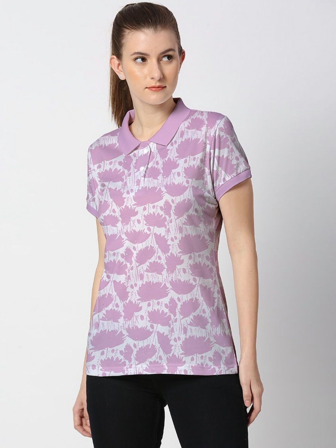 

Wear Your Opinion Women Premium All Over Printed Polo Collar Neck T-shirt, Violet