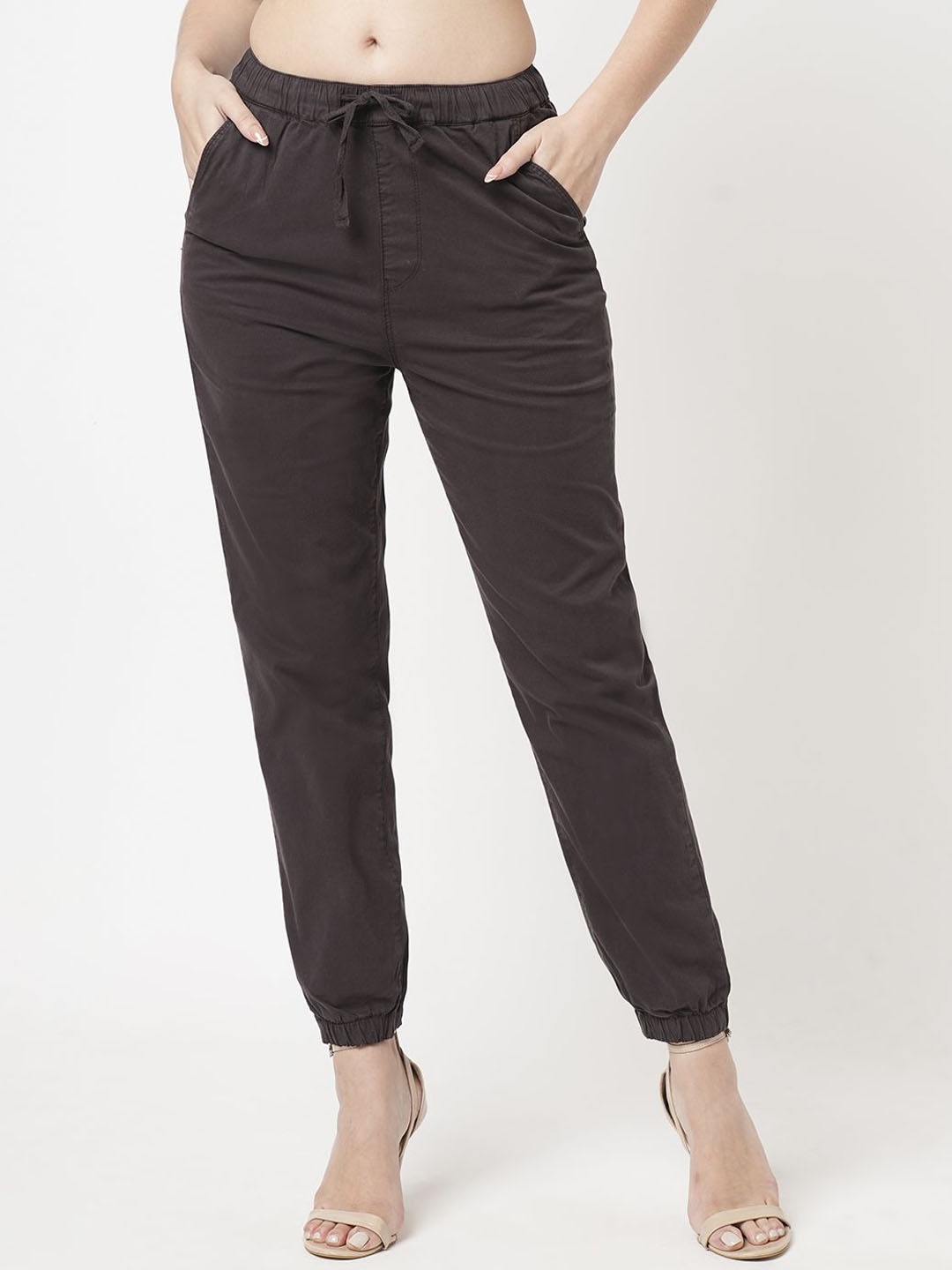 

Kraus Jeans Women Relaxed Straight Leg Straight Fit High-Rise Joggers Casual Trousers, Charcoal