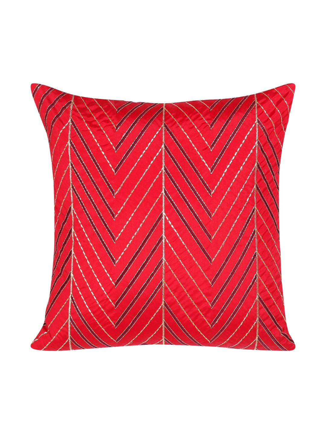 

HOME9INE Red & Gold-Toned Set of 2 Embroidered Square Cushion Covers