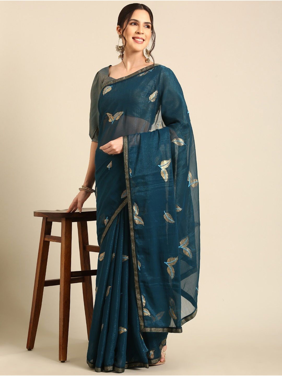 

all about you Floral Silk Blend Saree, Blue