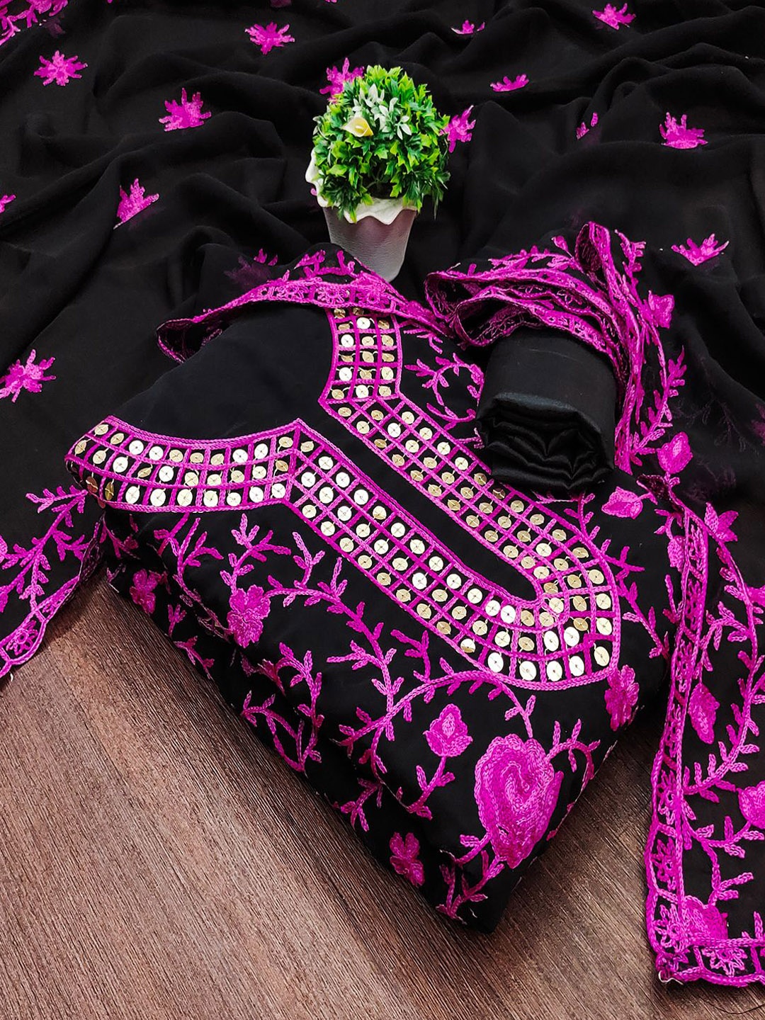 

Lilots Embroidered Unstitched Dress Material, Pink