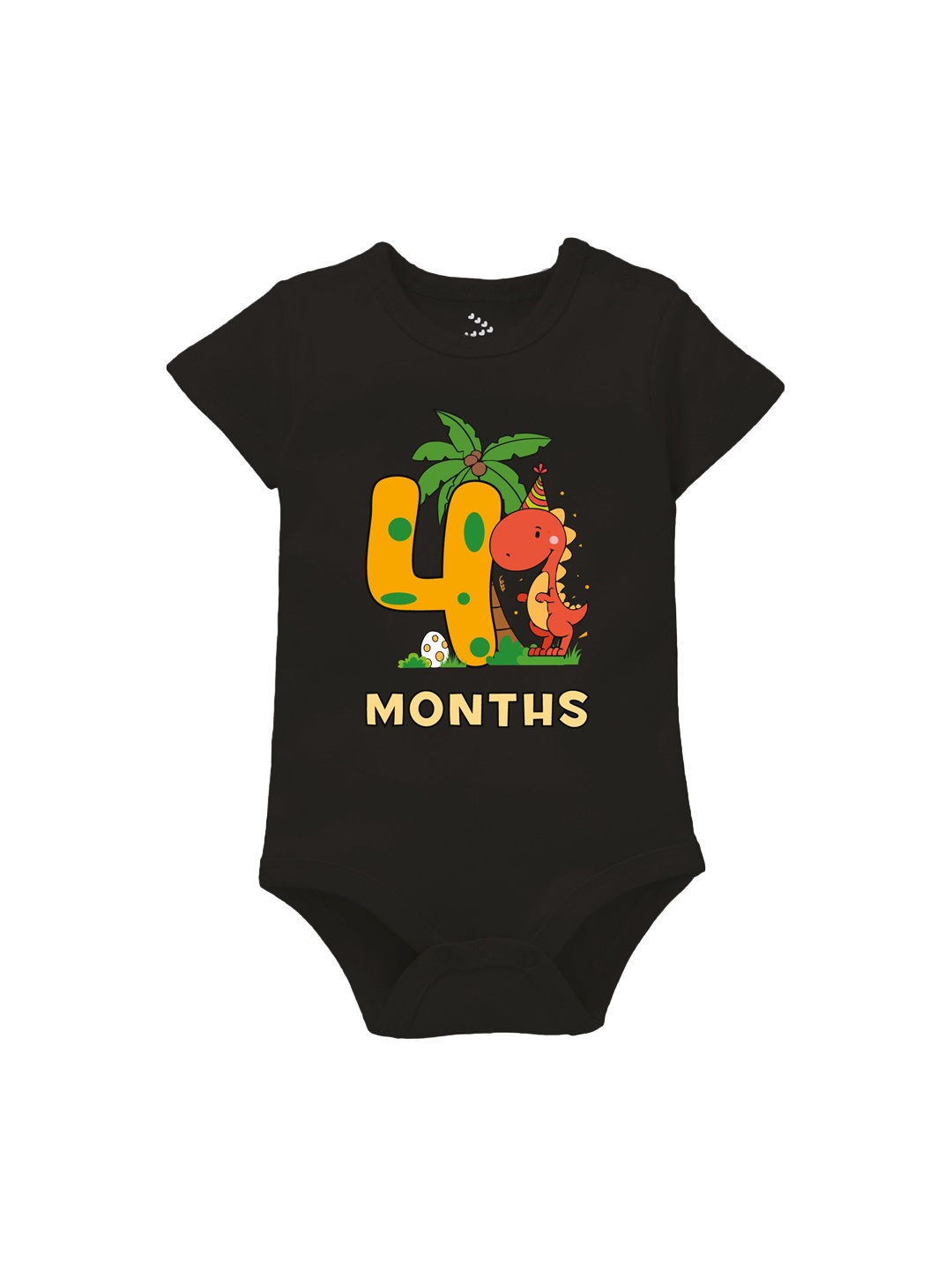 

Zeezeezoo Infants 4 Months Birthday Dinosaur Printed Cotton Bodysuit, Black