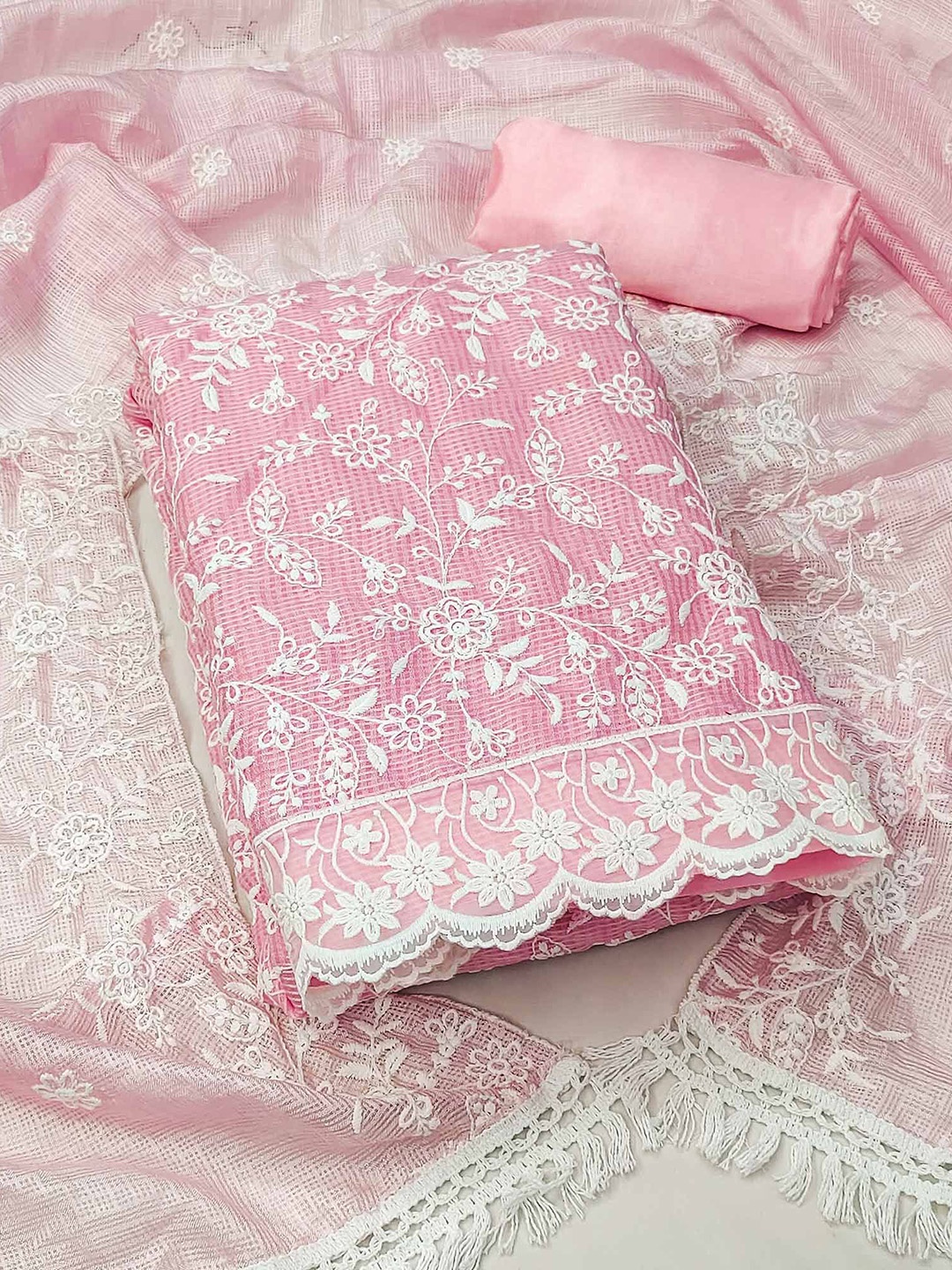 

Peachmode Embroidered Unstitched Dress Material, Pink