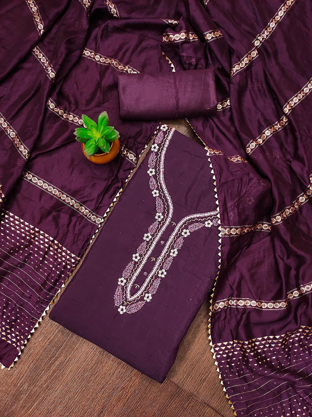 

MANVAA Embroidered Unstitched Dress Material, Purple