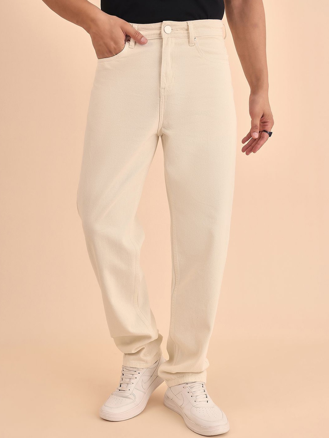 

Style Quotient Men Comfort Relaxed Fit Mid-Rise Cotton Jeans, Off white