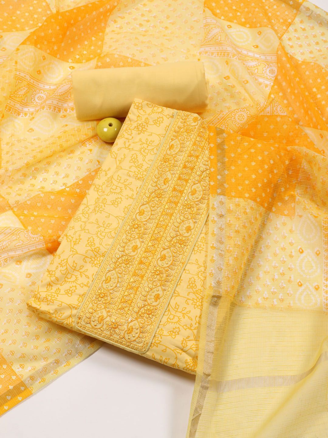 

Meena Bazaar Printed Unstitched Dress Material, Yellow