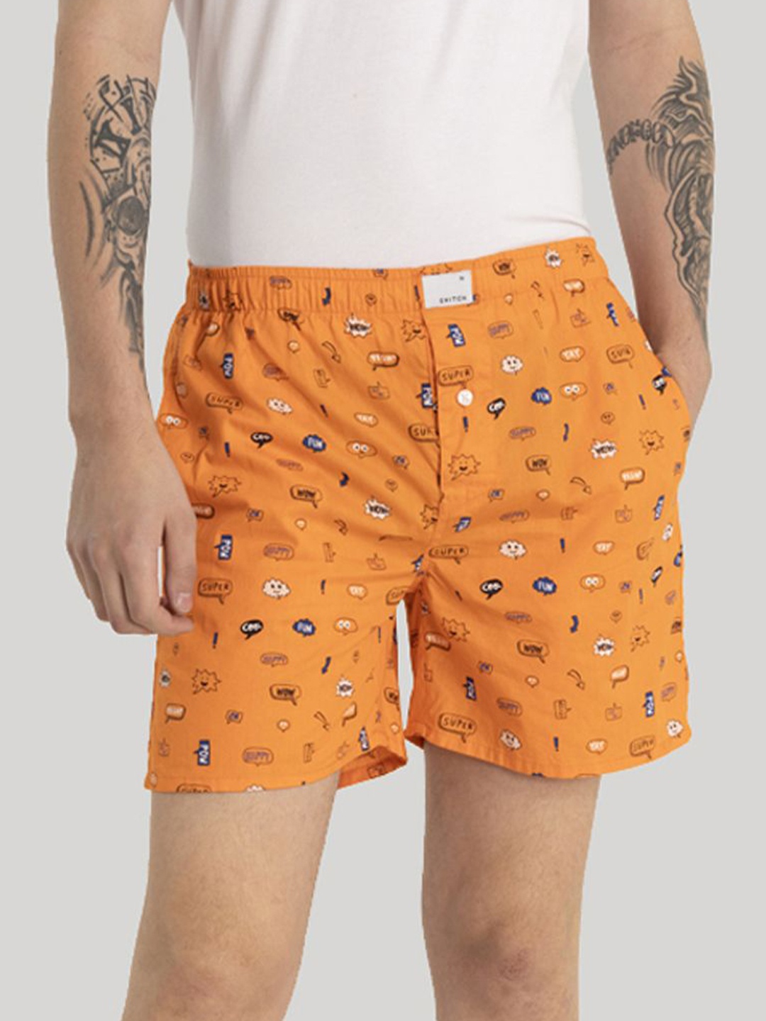 

Snitch Pure Cotton Printed Boxers 4MSBX9248-01-S, Orange