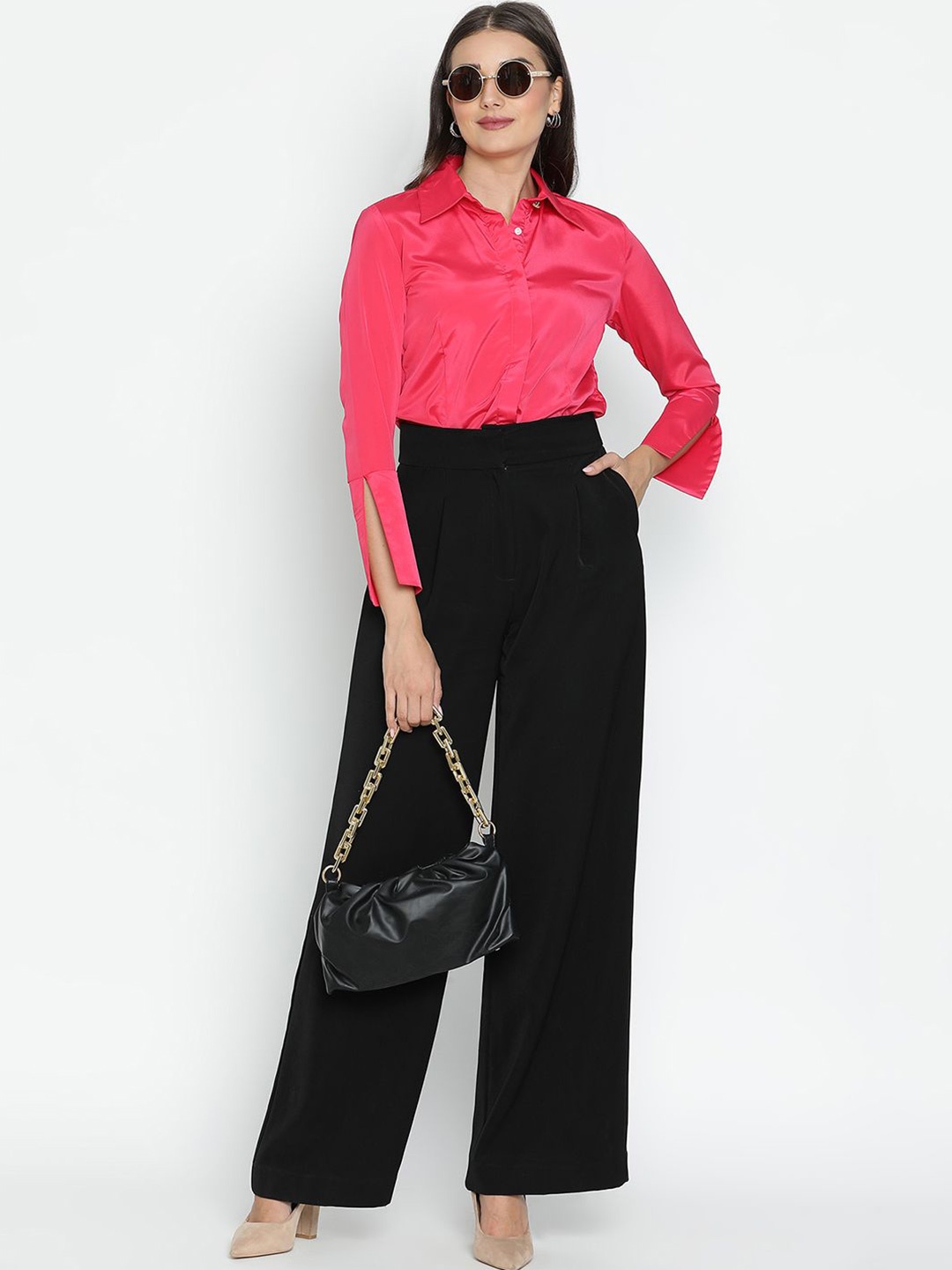 

DRAAX Fashions Women Solid Shirt Collar Top, Pink