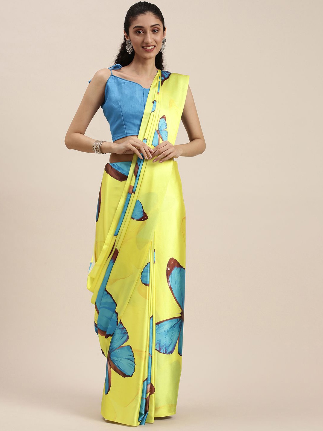 

KIMISHA Satin Saree, Yellow