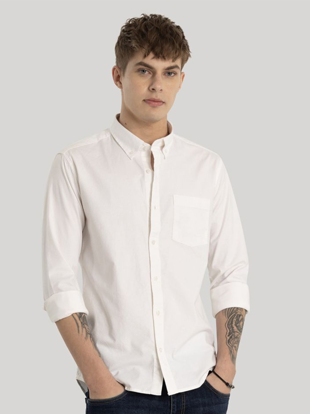 

Snitch Men Smart Slim Fit Opaque Casual Shirt, White