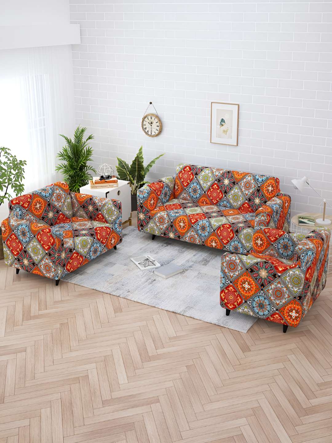 

Story@home Orange & Green Printed 6 Seater Stretchable Sofa Cover With Arms