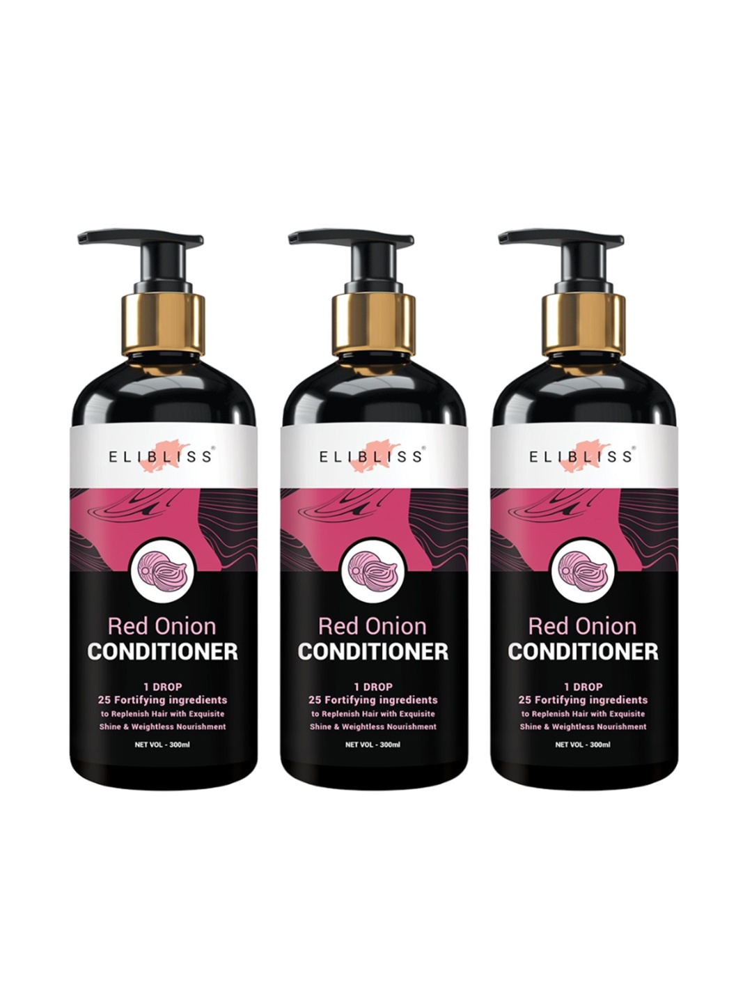 

ELIBLISS Set Of 3 Red Onion Conditioner With Aloevera- 300 ml Each, Black